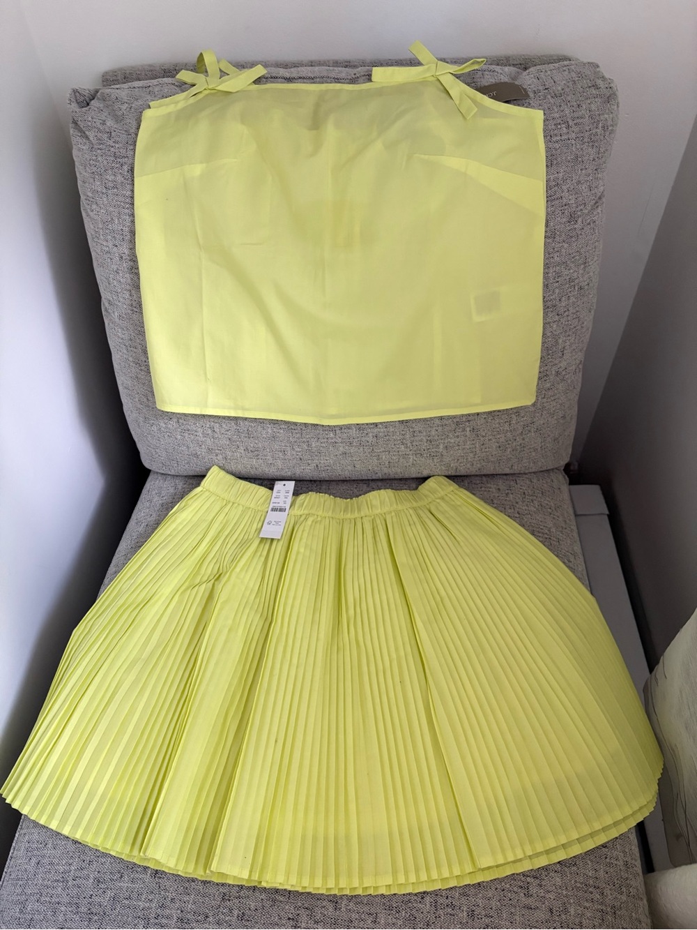 J. Crew Lemon Yellow Pleated Skirt with Matching Tie-Strap Top